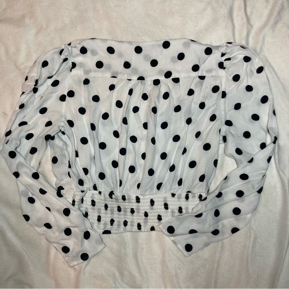 AFRM White and Black Puff Sleeve Fitted Blouse Size Large - Picture 3 of 6